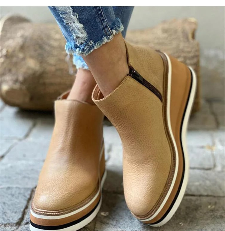 Winter Comfy Slip-on Ankle Arch Support Leather Walking Boots for Women