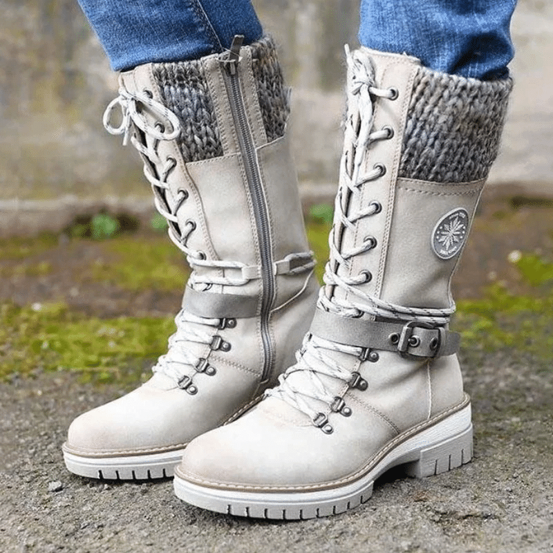 Women Snow Buckle Lace Knitted Mid-calf Snow Slip Resistant Waterproof Winter Boots - Smiths Picks - Winter Boots & Accessories