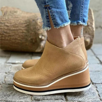 Winter Comfy Slip-on Ankle Arch Support Leather Walking Boots for Women