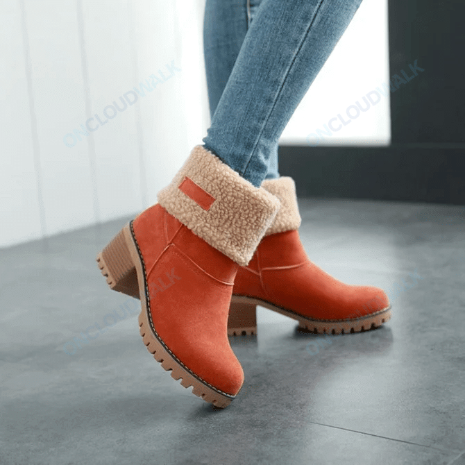 Women Warm Large Size Fur Lining Square Heels Mid-Calf Non Slip Snow Winter Boots - Smiths Picks - Winter Boots & Accessories