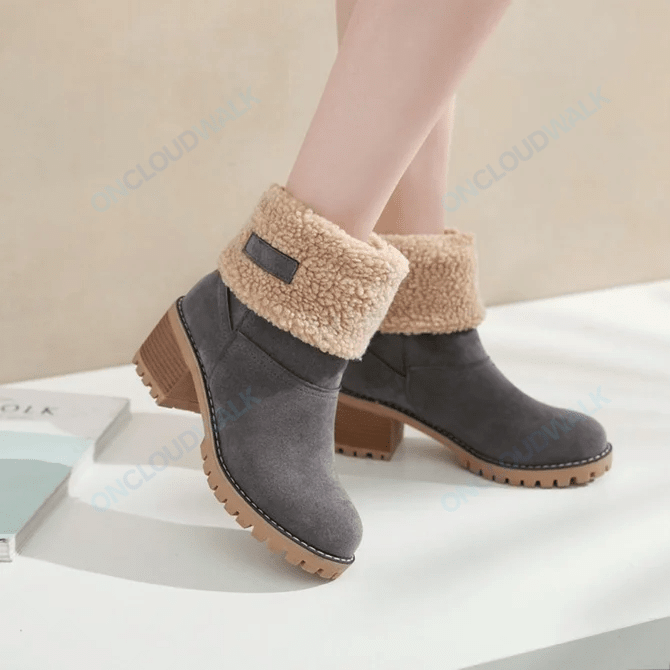 Women Warm Large Size Fur Lining Square Heels Mid-Calf Non Slip Snow Winter Boots - Smiths Picks - Winter Boots & Accessories