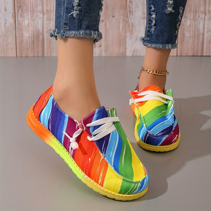Slip On Shoes Canvas Comfortable Loafers Trendy Lace Up Low Top Colorful Pattern