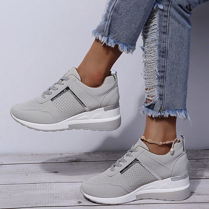New Women Sneakers Lace-up Wedge Sport Shoes Design