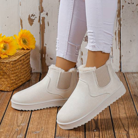 Women's Fur Winter Warm Slip On Flat Outdoor Ankle Solid Color Snow Boots