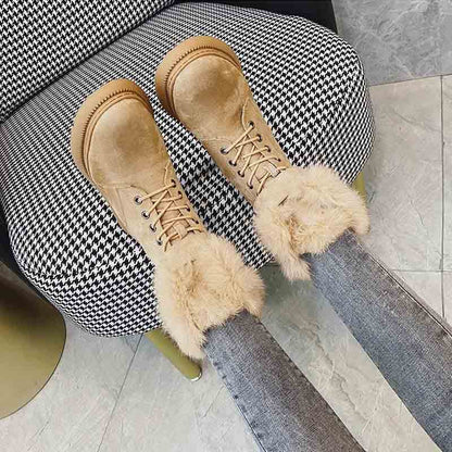 Suede Leather Fluffy Mid-calf Fur Warm Winter Boots for Women