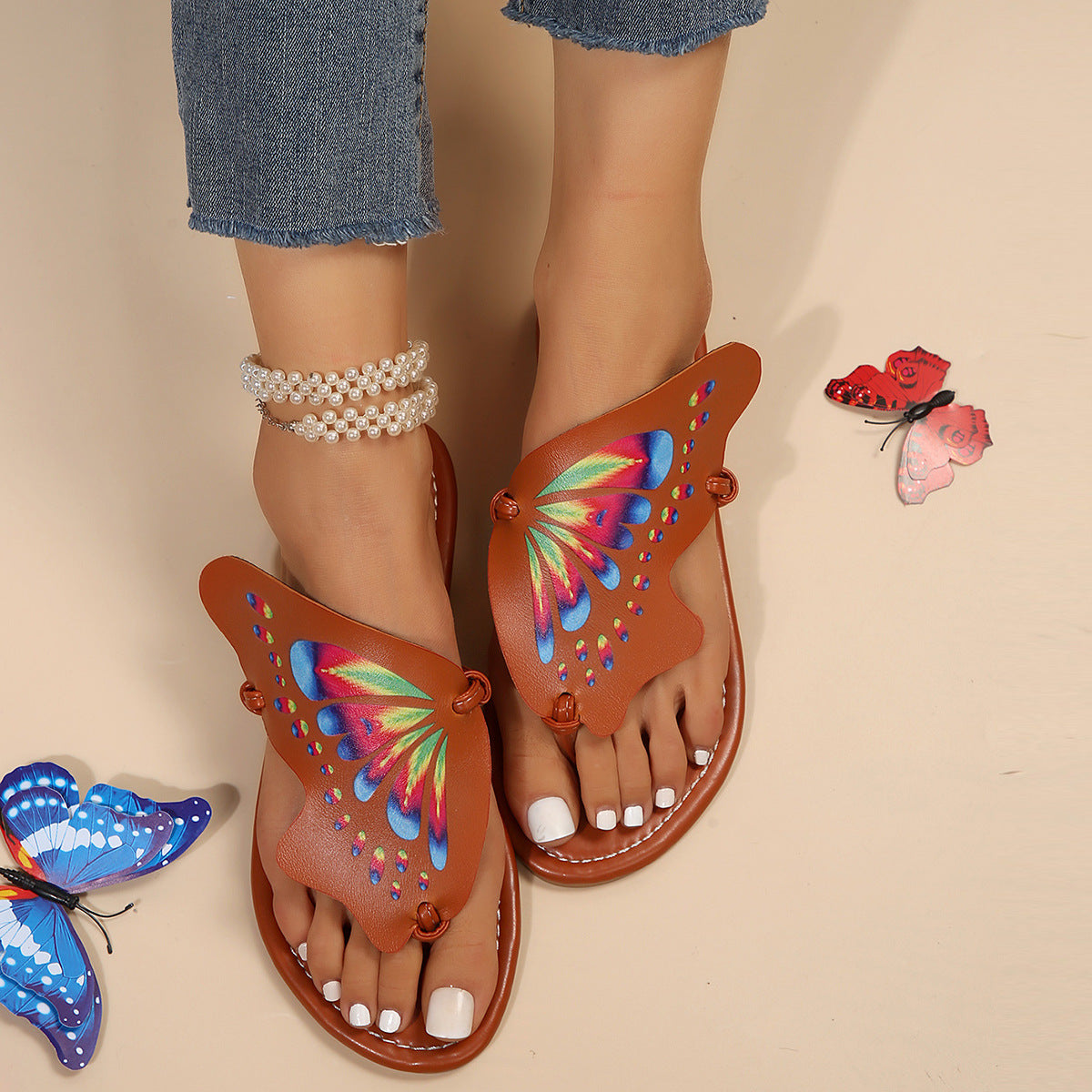 Women's Non-Slip Ergonomics Butterfly Thong Sandals Lightweight Summer Flats