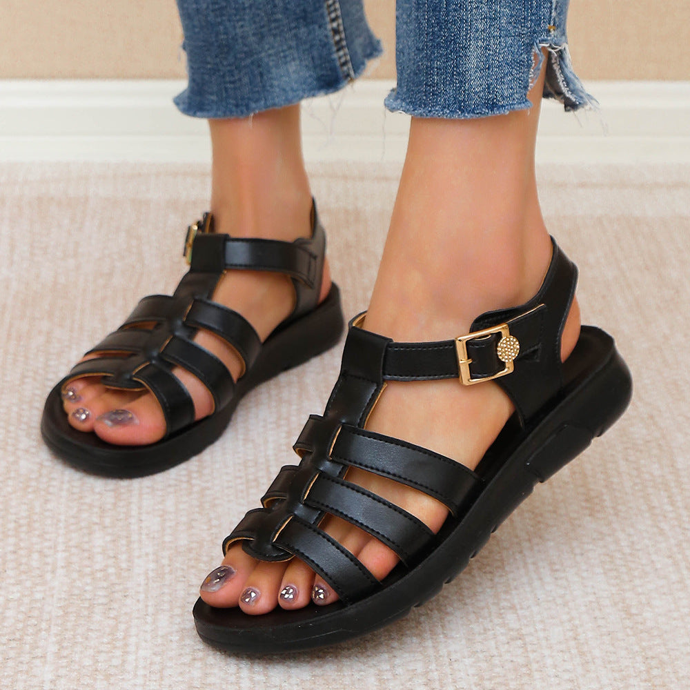Women's Buckle Strap Soft Sole Open Toe Anti-skid Summer Shoes Casual Versatile Fisherman Sandals
