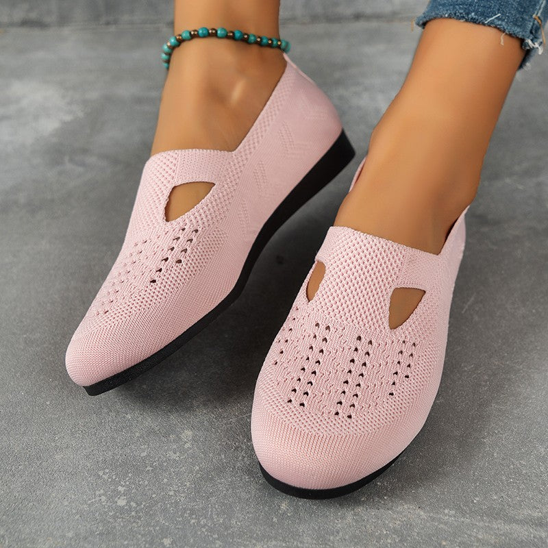 Women Knitted Flat Shoes Comfy Round Toe Hollow Out Slip On Shoes