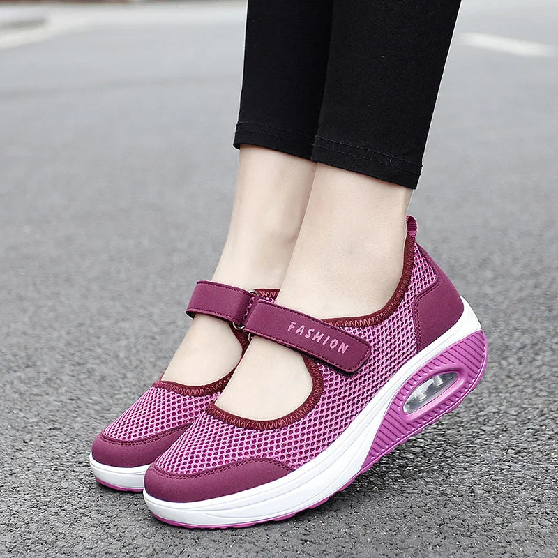 Women's Air Cushion Sneakers Breathable Mesh Wedge Heels Running Shoes
