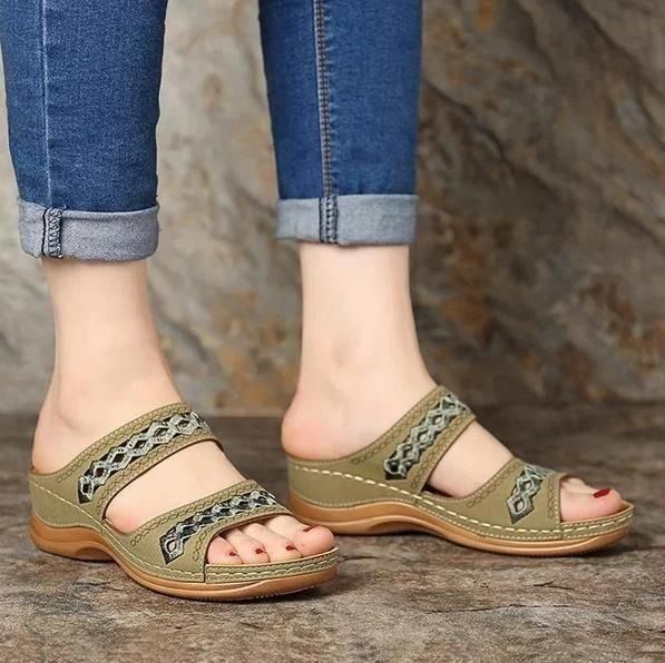UniqComfy™ Premium Arch-Support Orthopedic Faux Leather Embroidery Women Sandals - Smiths Picks - Orthopedic Shoes & Sandals
