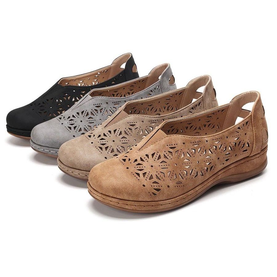 Premium Orthopedic Vintage Faux Leather Women Cushion Stretch Slip On Walking Shoes - Smiths Picks - Orthopedic Shoes & Sandals