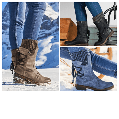 Women's Winter Warm Back Mid-Calf Lace Up Leather Waterproof Snow Boots, 6 Colors - Smiths Picks - Winter Boots & Accessories