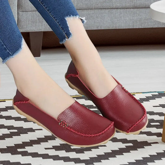 Owlkay - Orthopedic Leather Loafers Flats Shoes Fashion Walking Ladies Comfortable Casual - Smiths Picks - Orthopedic Shoes & Sandals