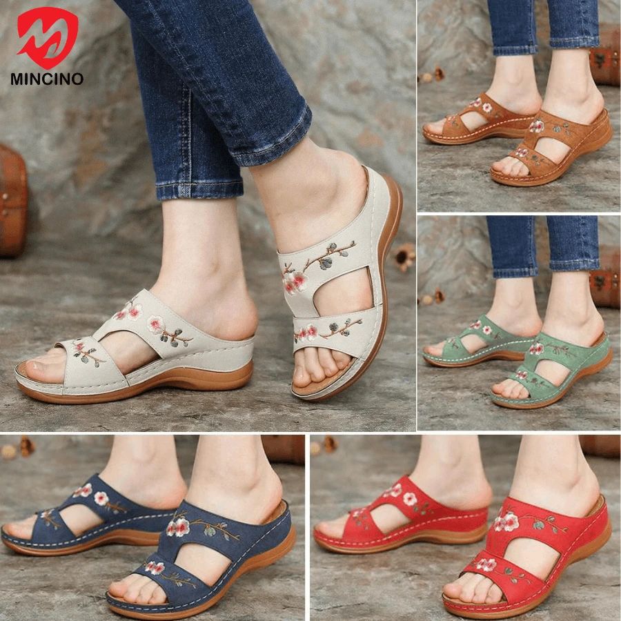 Women's Flower Embroidered Arch Support Vintage Casual Wedges Sandals - Smiths Picks - Orthopedic Shoes & Sandals