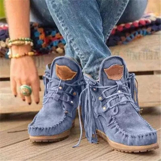 Winter Women's Suede Retro Ankle Boots Luxury Matte Shoes with Tassel - Smiths Picks - Winter Boots & Accessories