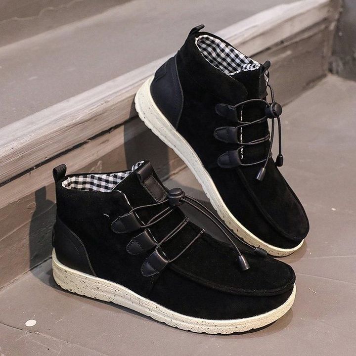 Winter Lace-up Woman Ankle Boots Mixed Leather Casual Flat Walking