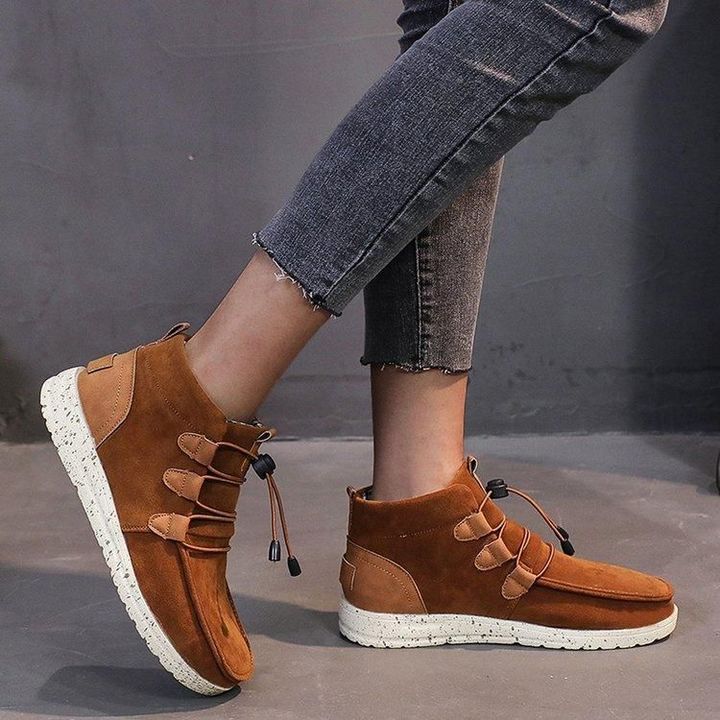 Winter Lace-up Orthopedic Woman Ankle Boots Mixed Leather Casual Flat Walking Running - Smiths Picks - Winter Boots & Accessories