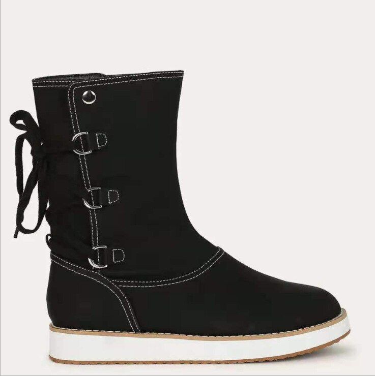 Women Boots Mid-Calf Boot Winter Shoes Ladies Fashion Cross Strap Mid-tube Frosted Snow Boots Sleeve Warm 2021 New Plus Size 43 - Smiths Picks - Winter Boots & Accessories