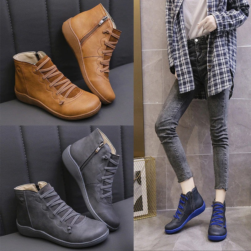 Women Orthopedic Ankle Leather Winter Boots Waterproof Vintage Design Keep Warm Non Slip - Smiths Picks - Winter Boots & Accessories